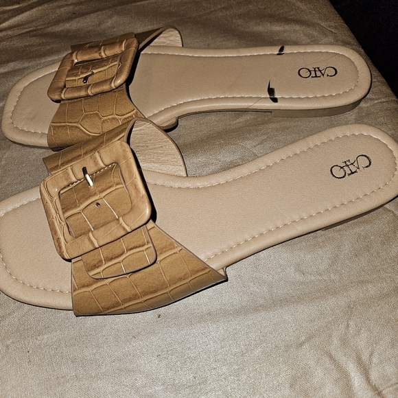 Cato faux crocodile print slide sandals, adjustable buckle, size 11 women. - Picture 3 of 5